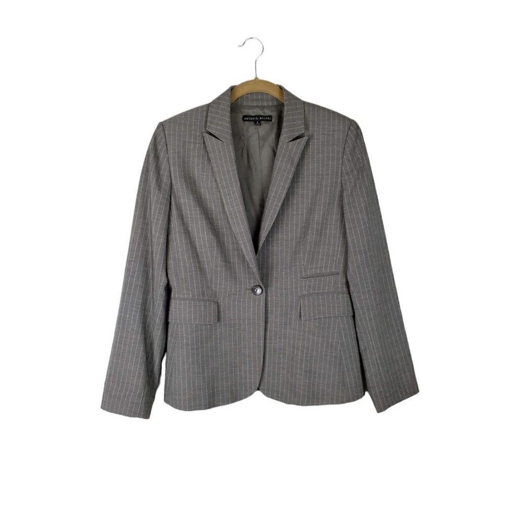 Antonio Melani Blazer Gray Stripe One Button Classic Career Womens Size 6